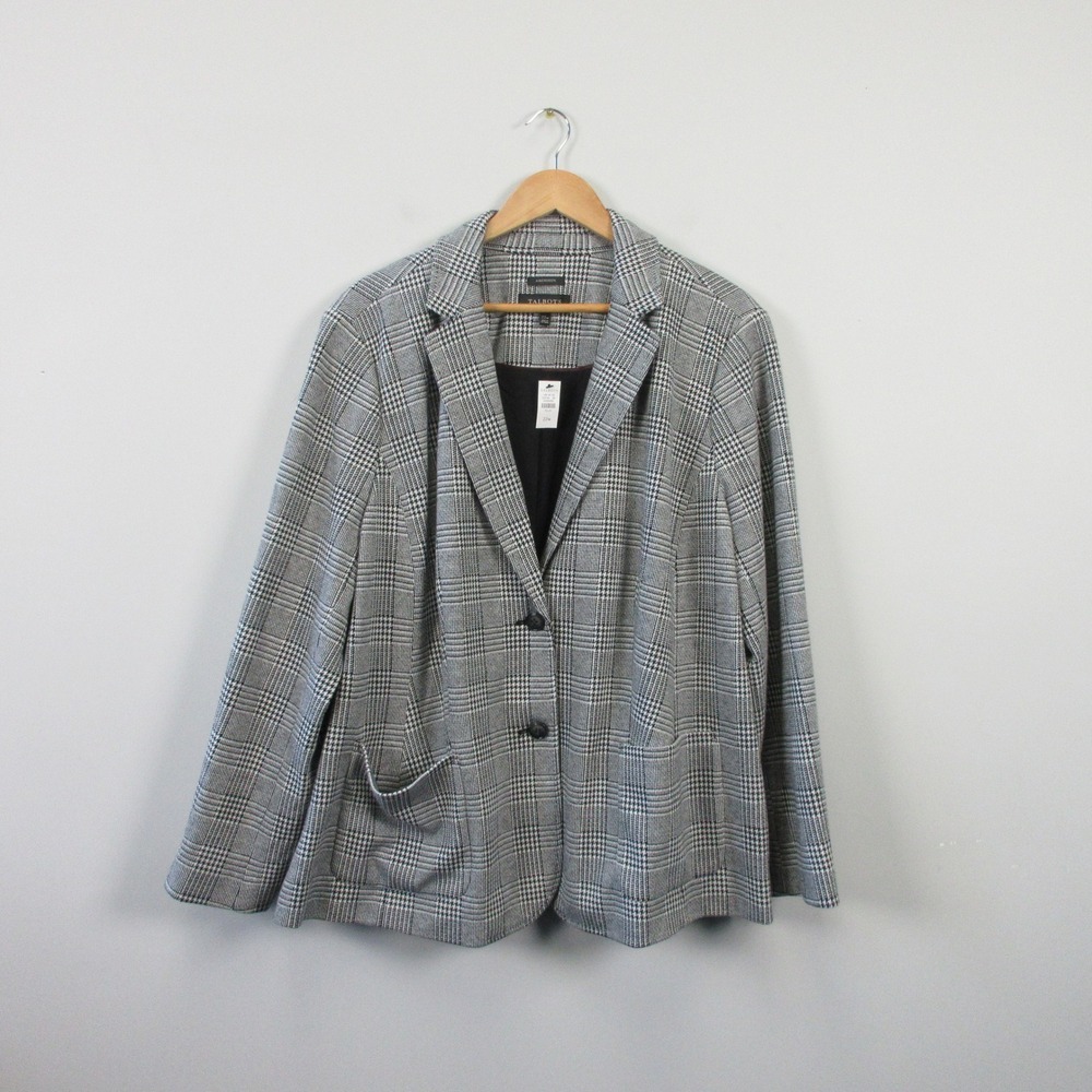Talbots Aberdeen Plaid Blazer Jacket 22W Plus Grey Cotton Stretch Career 830